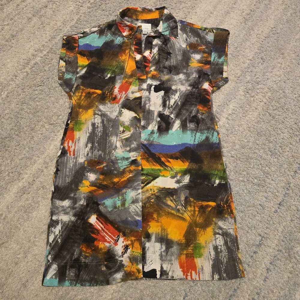 Donna Morgan Abstract Brushstroke Mini Dress | Multi-Color Painterly Shift